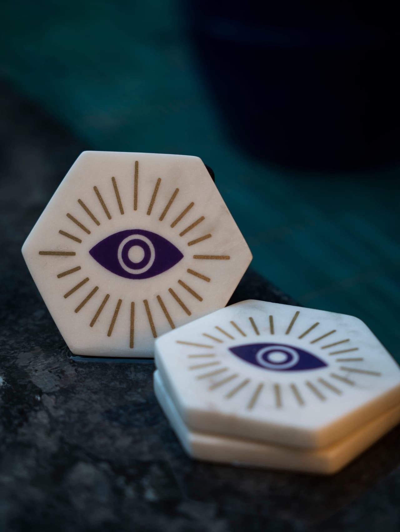 Evil Eye Marble Coaster - Set of 2 - Gift Box