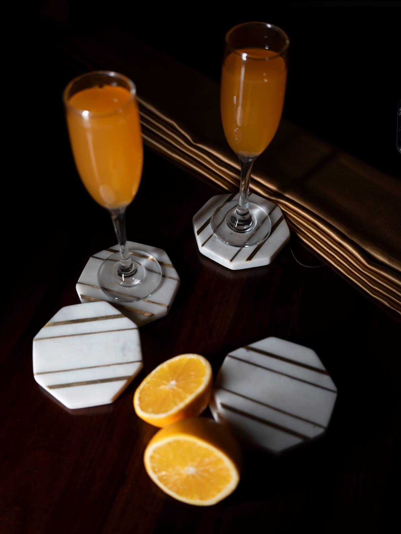 Octagon Marble Brass Inlay Coaster - Set of 2 - Gift Box