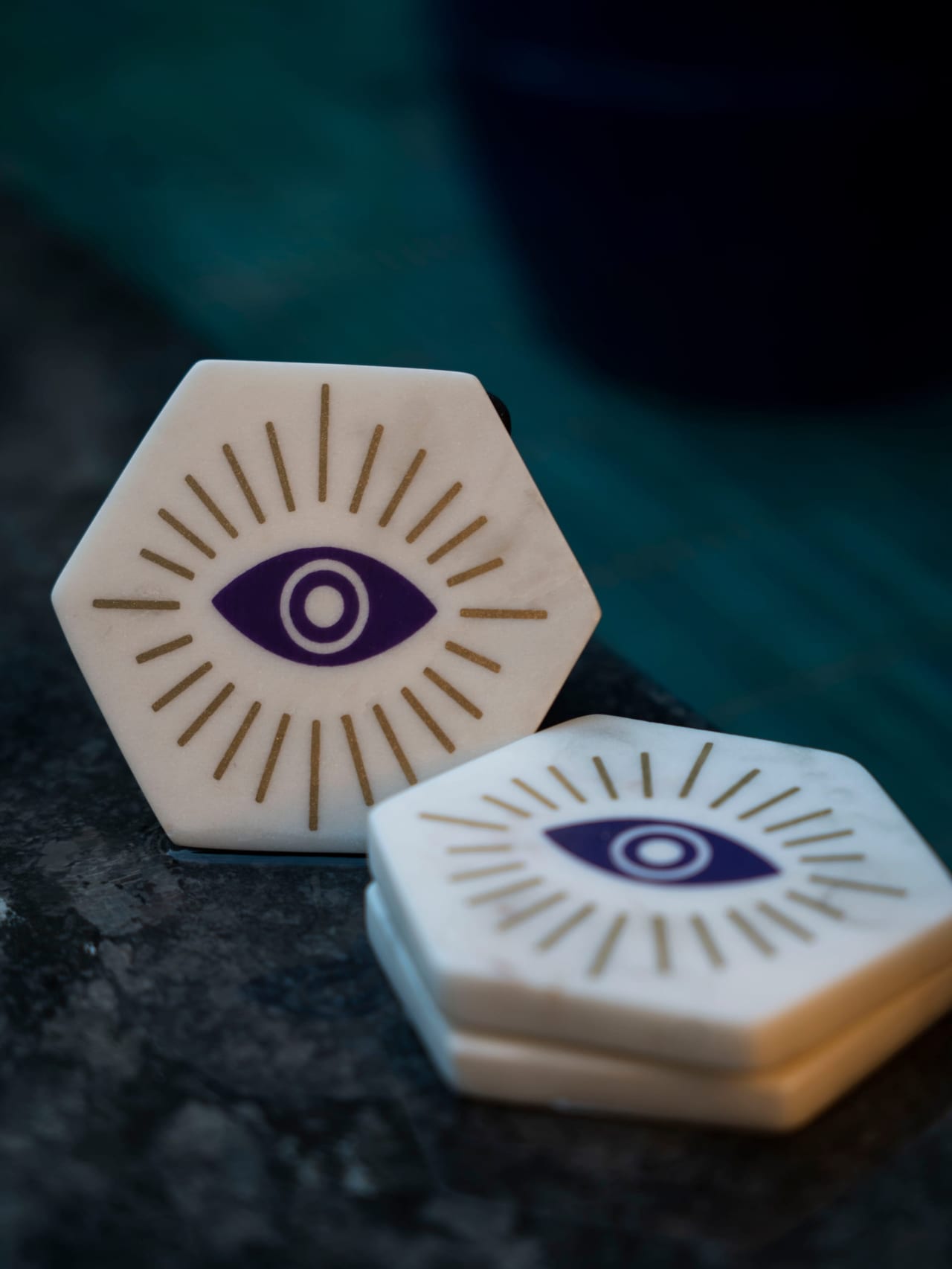 Evil Eye Marble Coaster - Set of 2 - Gift Box